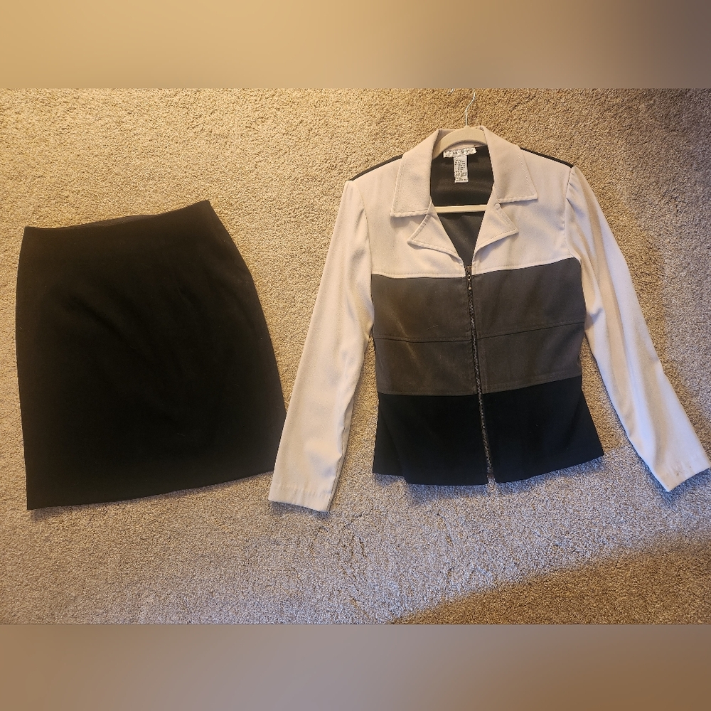 Black and Cream Skirt And Jacket Set